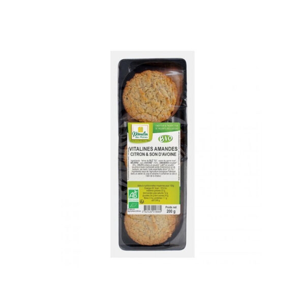 Vitalines Sablés aux Amandes, Citron et Avoine BIO Moulin des Moines - La Ferme de Coubert