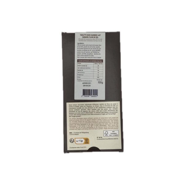 Tablette au Chocolat Noir 67% Marbré Lait Caramel Fleur de Sel – Image 2
