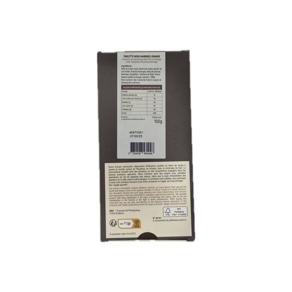 Tablette au Chocolat Noir 67% Marbré Orange – Image 2