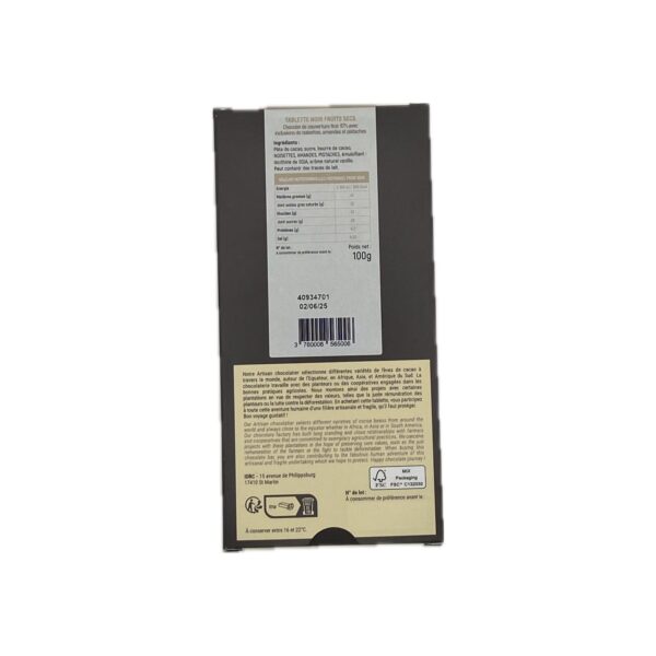 Tablette au Chocolat Noir 67% Fruits Secs – Image 2