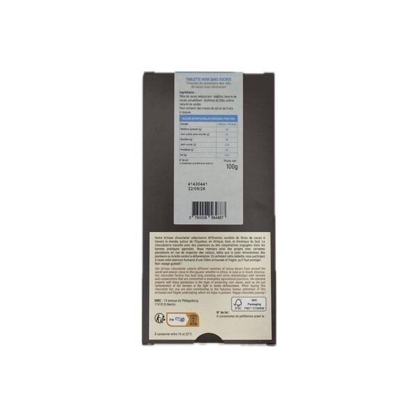 Tablette au Chocolat Noir 56% Sans Sucre Ajouté – Image 2