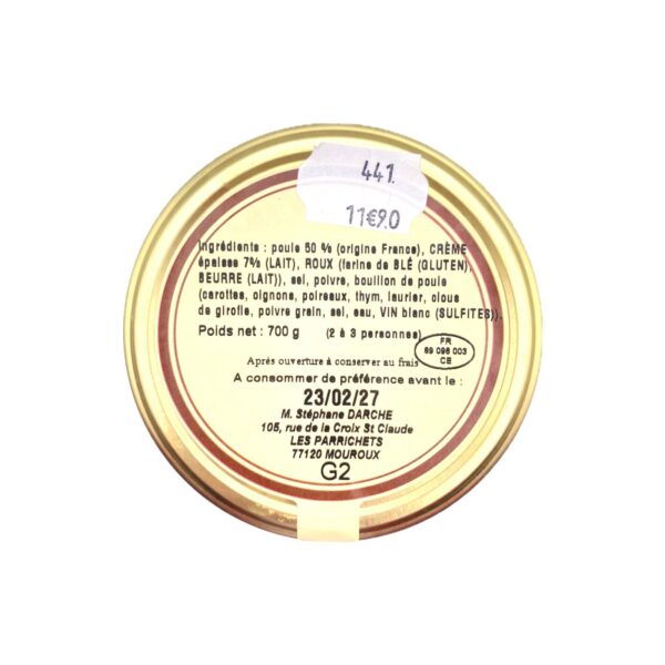 Fricassé de Poule à la Crème Ferme Les Parrichets
