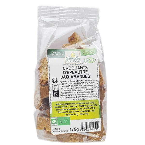 Croquants d'Epeautre aux Amandes BIO VN Moulin des Moines - Sélection La Ferme de Coubert